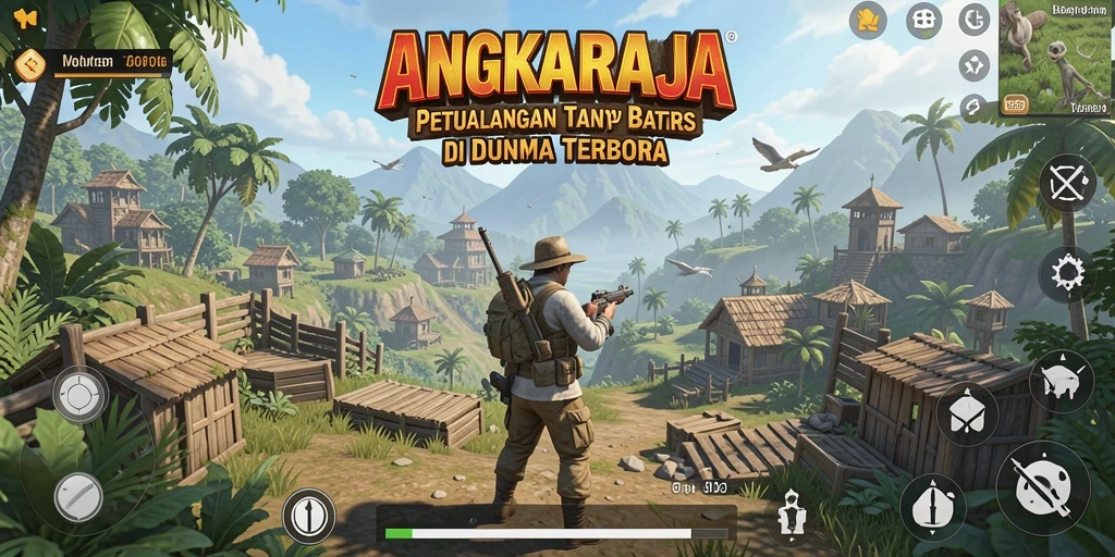 Tangkapan layar gameplay ANGKARAJA dengan pemandangan menakjubkan di dunia terbuka.