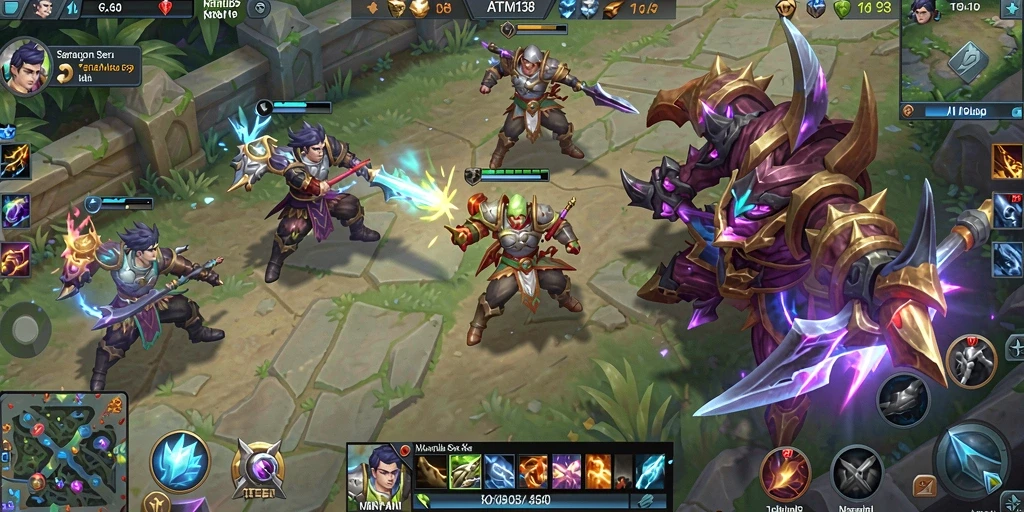 Screenshot utama ATM138 menampilkan pertarungan seru dalam game MOBA.