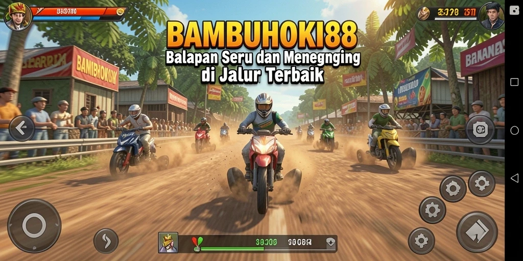 Screenshot gameplay BAMBUHOKI88 menampilkan aksi balapan yang seru.
