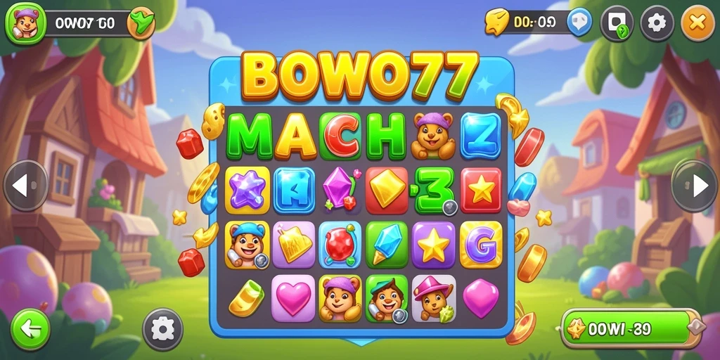 Tampilan gameplay seru dalam BOWO77 dengan berbagai kombinasi Match-3.
