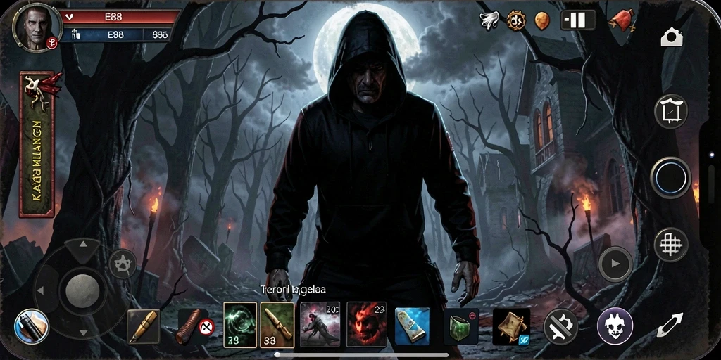 Screenshot gameplay E88 menampilkan suasana Horror yang mencekam.