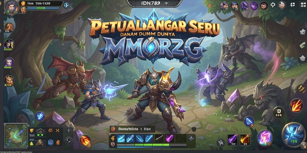 Tangkapan layar utama IDN789 menampilkan pertempuran epik di dunia MMORPG.