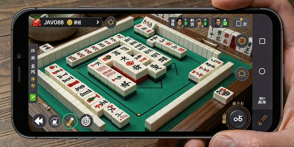 Tampilan gameplay menakjubkan dari JAVO88 yang menampilkan ubin Mahjong.