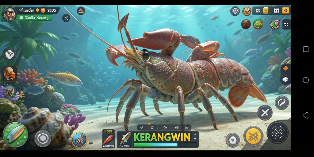 Tangkapan layar menunjukkan gameplay seru di KERANGWIN dengan kerang yang beraneka ragam.