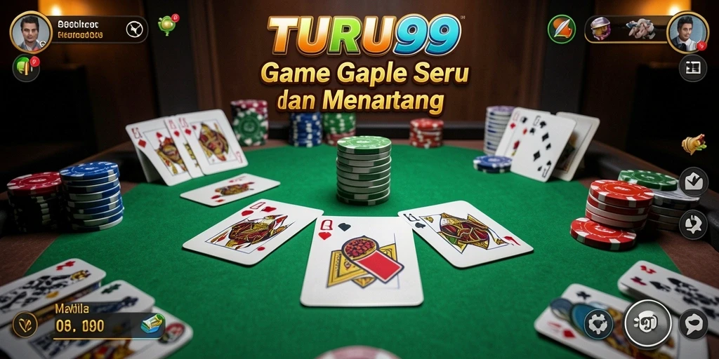 Screenshot TURU99 menampilkan gameplay Gaple yang seru dan interaktif.