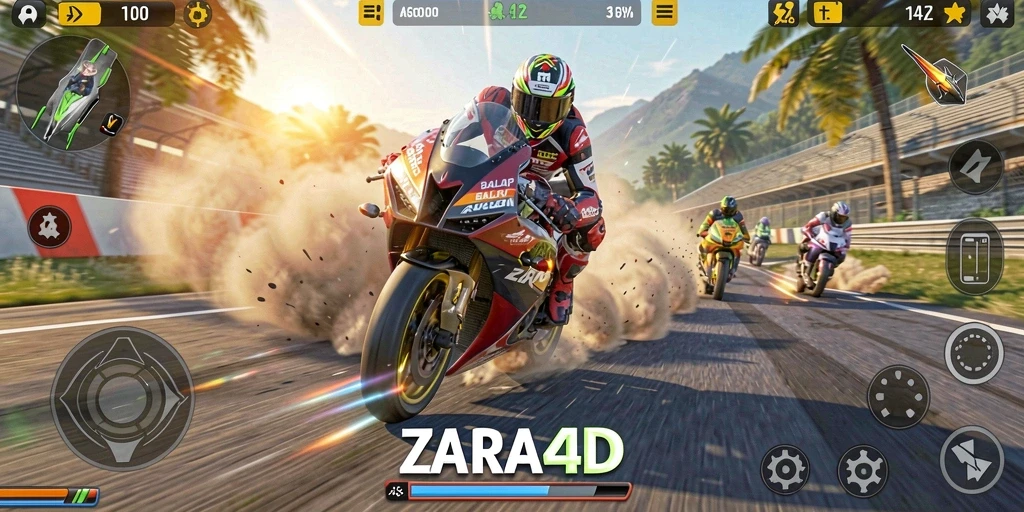 Tampilan gameplay balap motor menegangkan di ZARA4D.